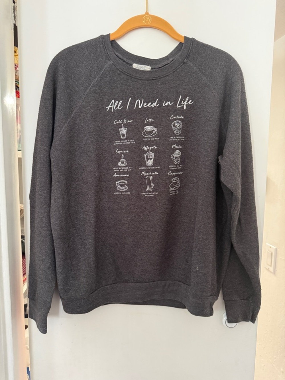 Men's Dark Gray Graphic Crewneck Sweatshirt - Coffee Illustration